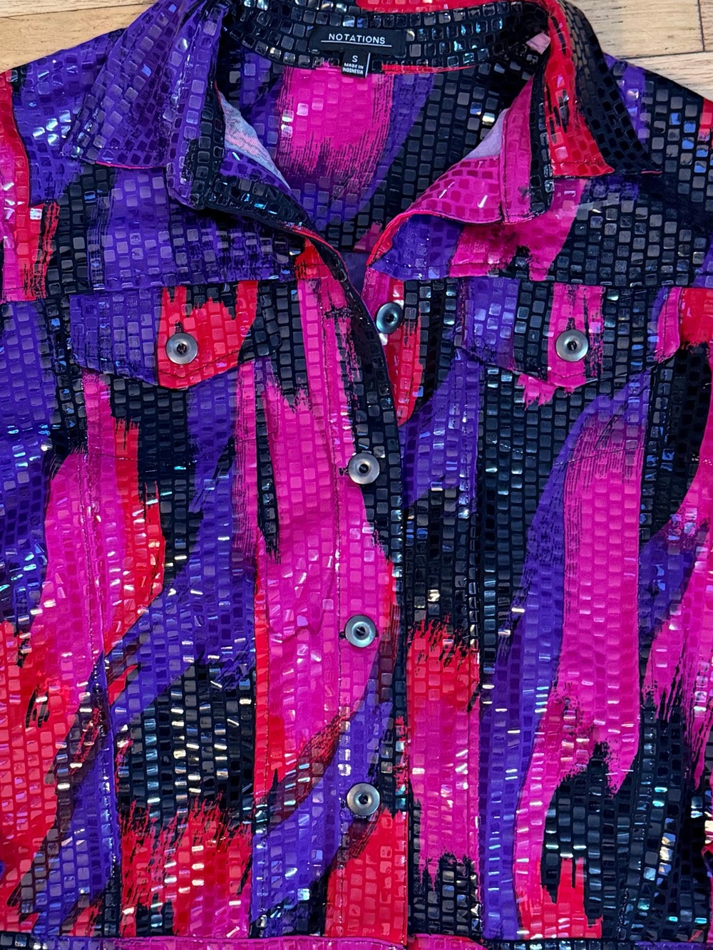 Notations Y2K Shiny Textured Trucker Jacket Pink Purple Black S Advant Grande